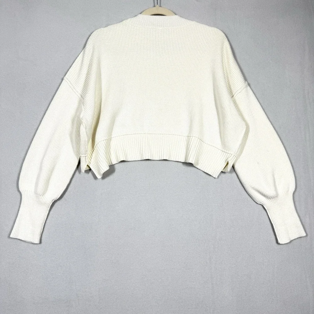 Free People Sweater Womens XS Easy Street Crop Pullover Slouchy Ribbed Cream‎